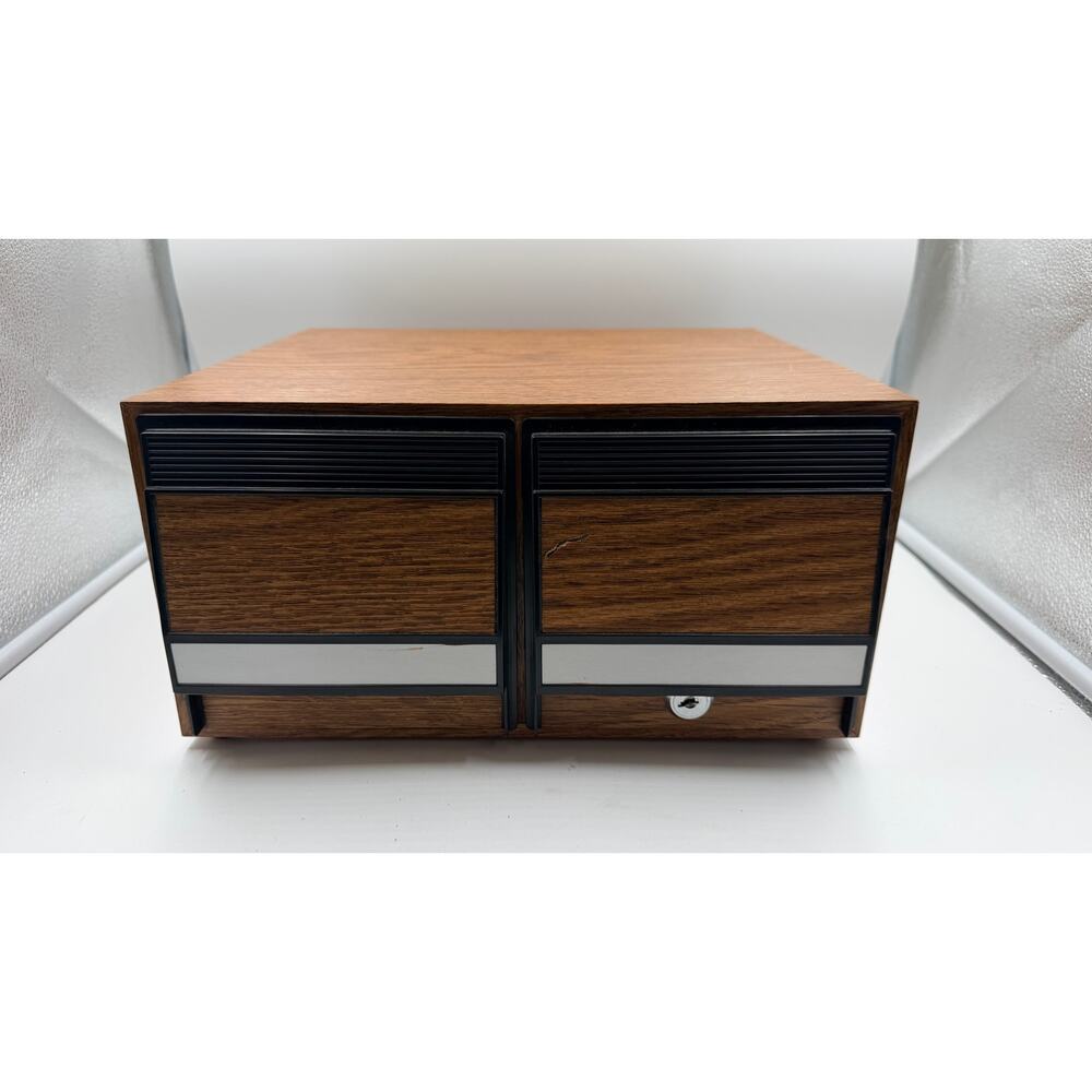 Vintage Faux Wood Grain 2 Drawer 40 CD Disc Storage Rack With Lock RARE